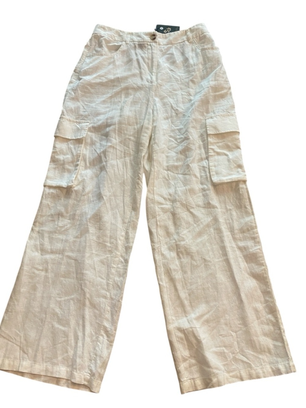 Women’s White Linen Wide Leg Cargo Pants Lightweight New Size M Sincerely Jules